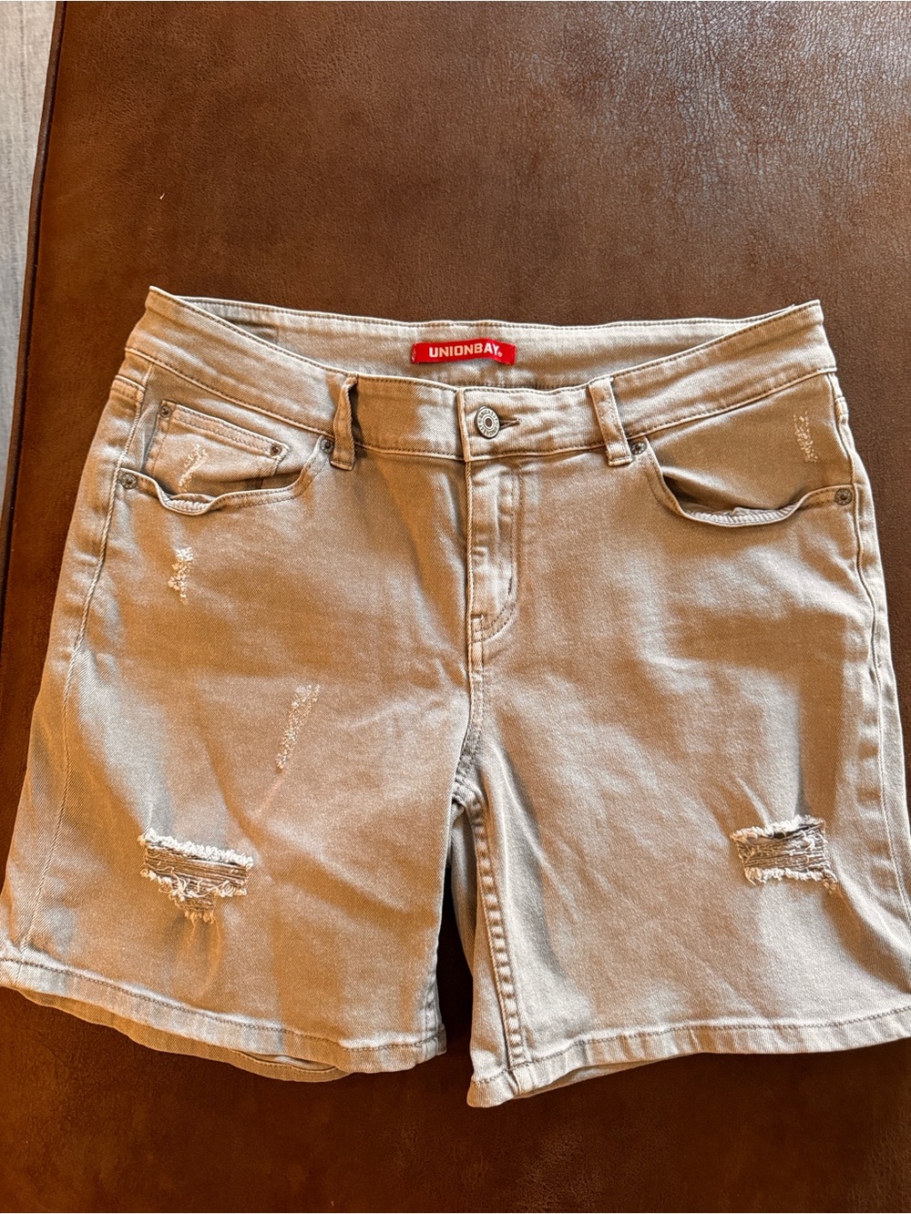 UNIONBAY Beige Distressed Denim Shorts
